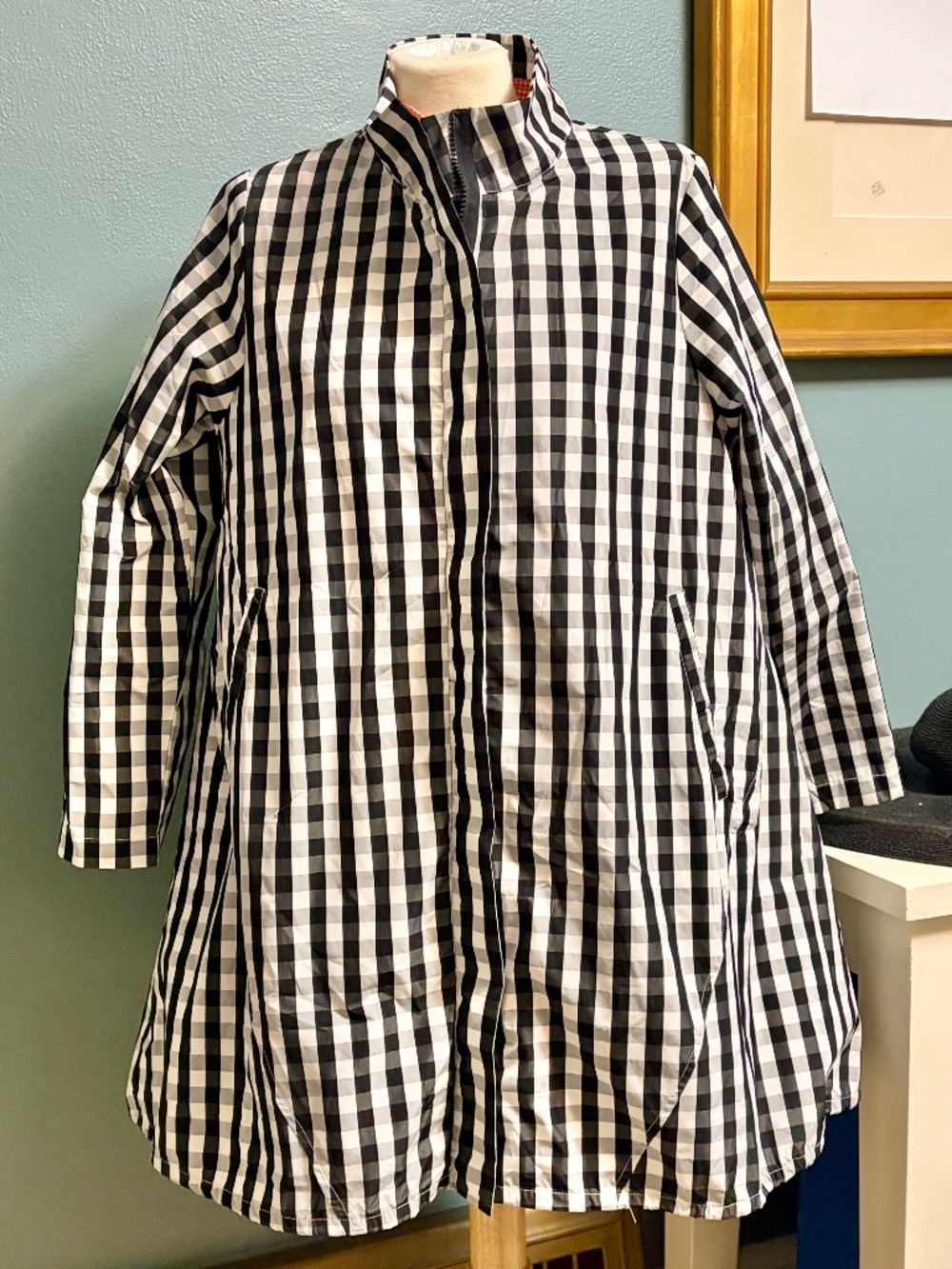 Sun Kim Krinkle BoyFriend Jacket Shacket SWING Black White Gingham Check Small